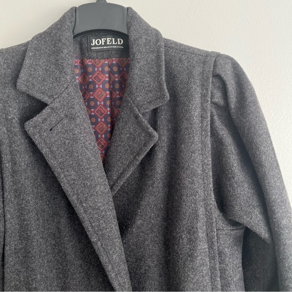 π§₯ JOFELD Wool Blend Long Coat Double Breasted Gray Winter Trench Jacket M - Picture 5 of 9